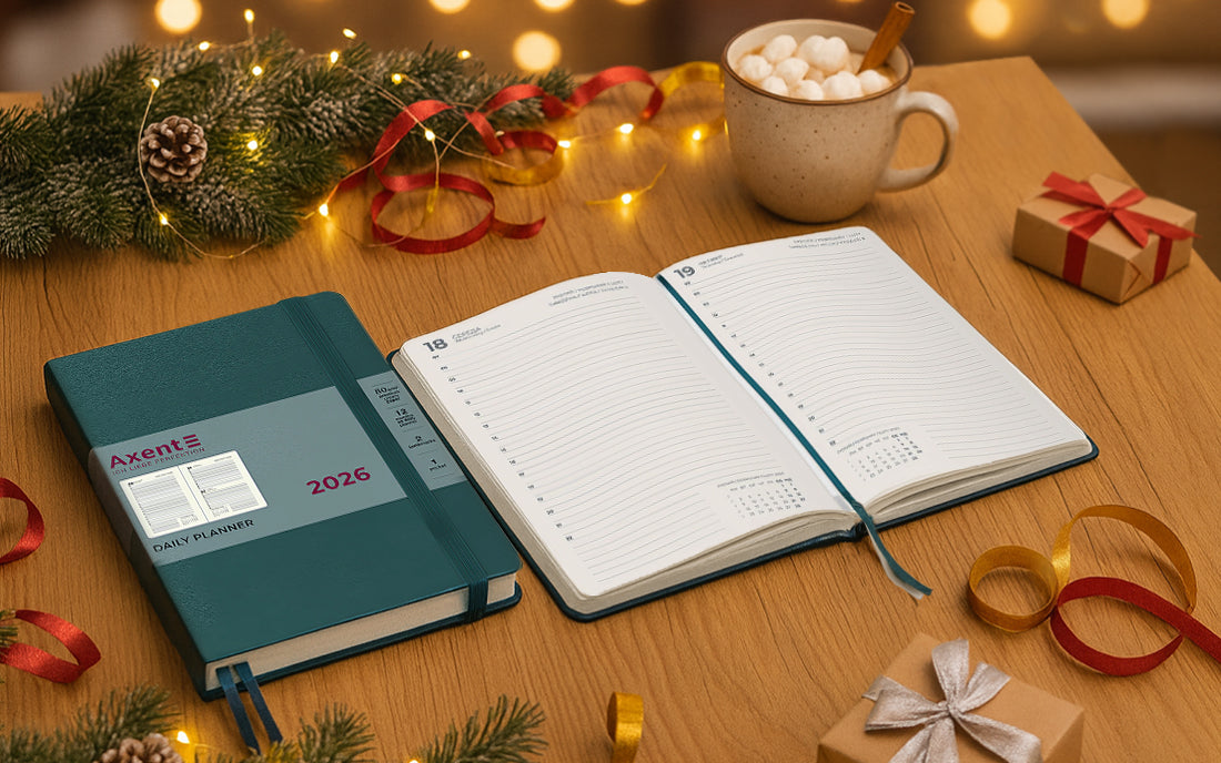 Ідеальний подарунок на Новий рік: щоденники, щотижневики та календарі Axent для колег, друзів і себе