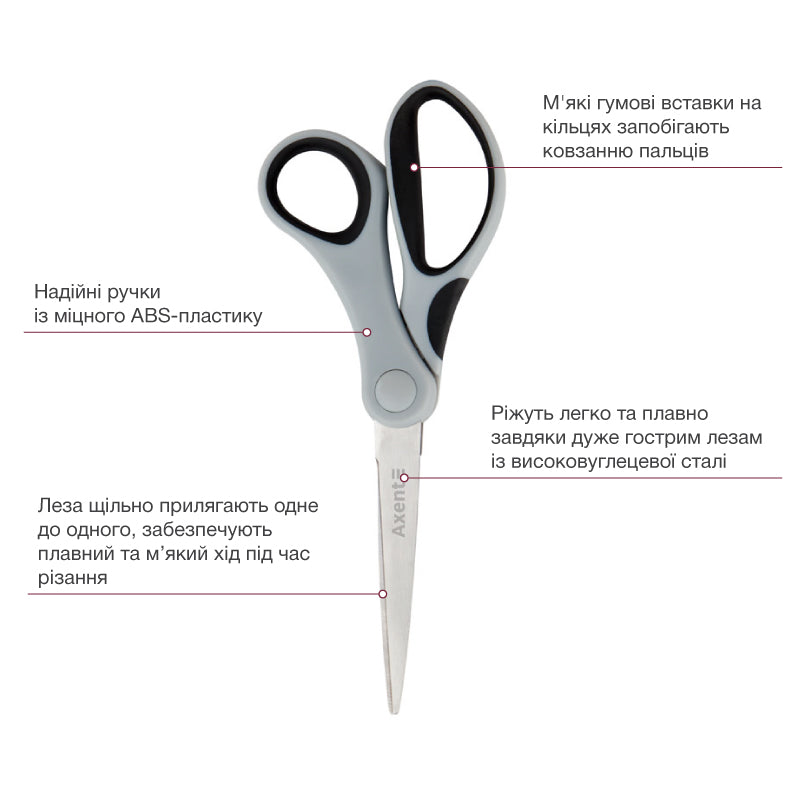 Scissors Axent  Duoton 6301-01-A, 18 cm, grey-black