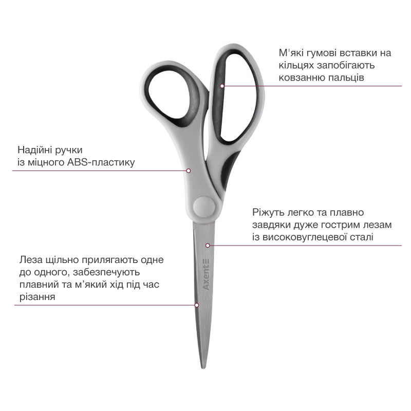 Scissors Axent  Duoton 6302-01-A, 20cm, grey-black