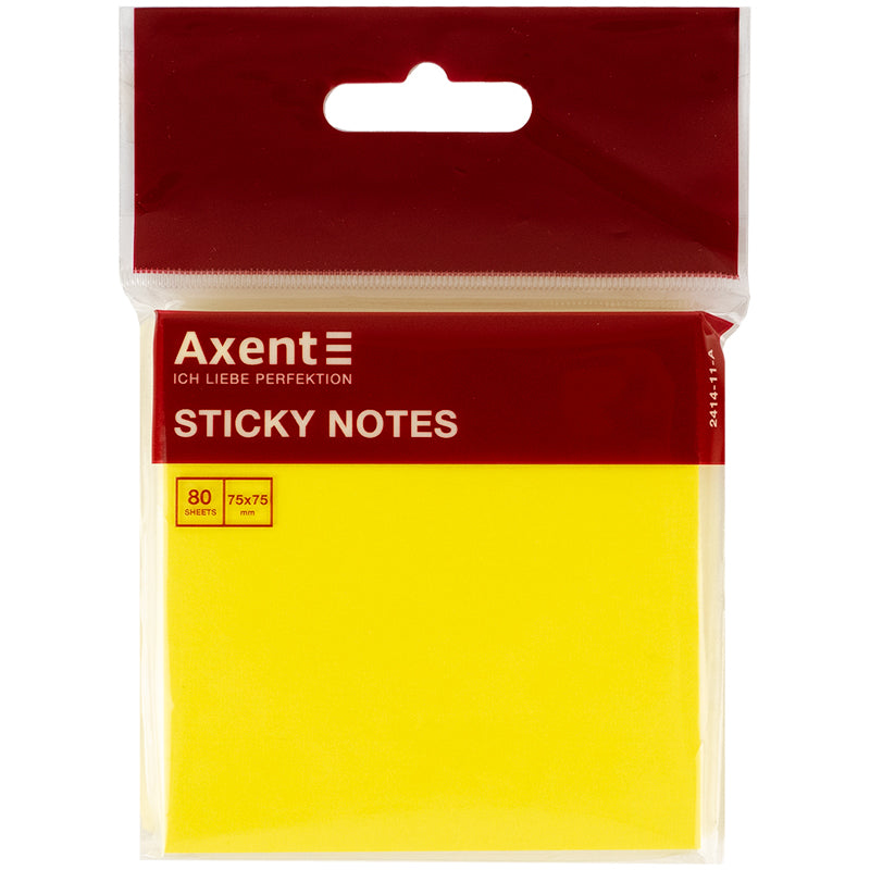 Sticky notes Axent 2414-01-A, 75x75mm, 80sheets, neon yellow