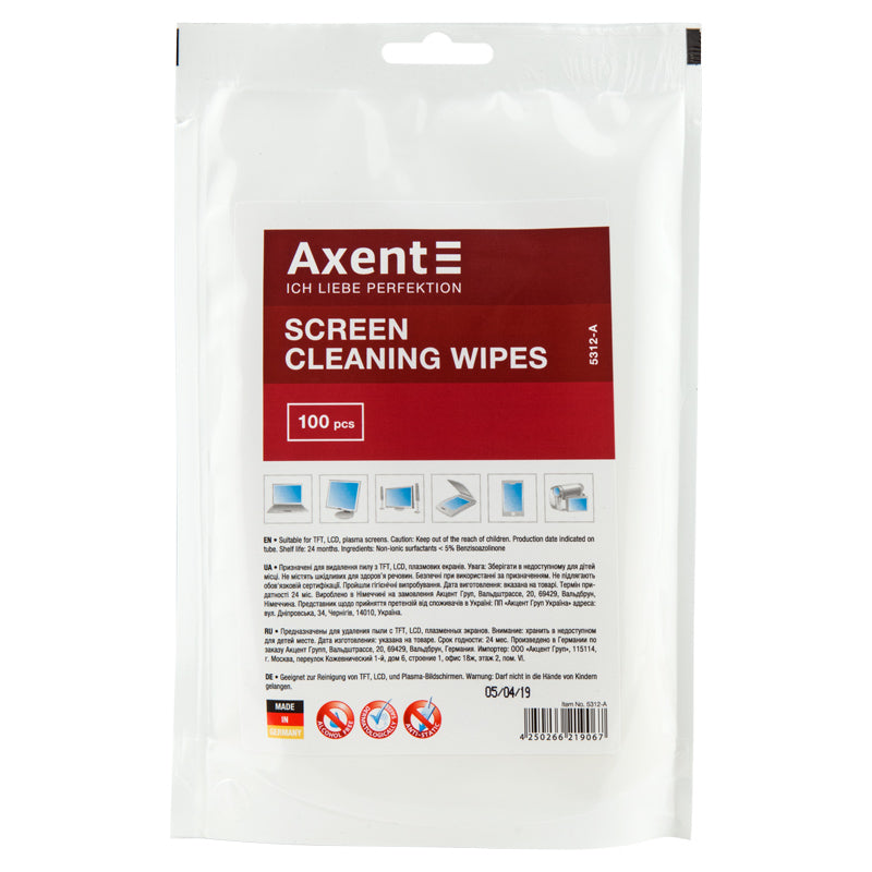 Computer screen wet wipes Axent 5312-A, replaceable, 100 pcs.