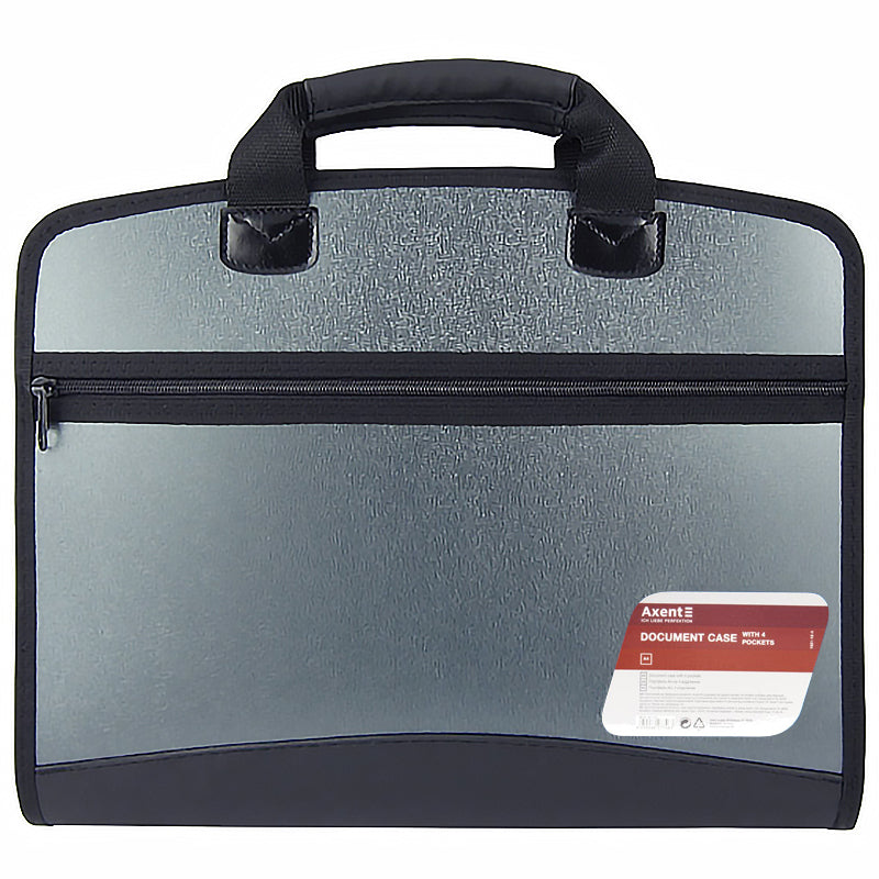 Briefcase Axent 1621-11-A, А4, 4-partitions, metallic grey