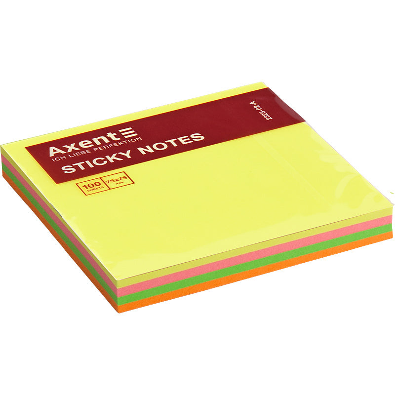 Blok karteczek samoprzylepnych Axent 2325-02-A, 75x75mm, 100 arkuszy, neonowy