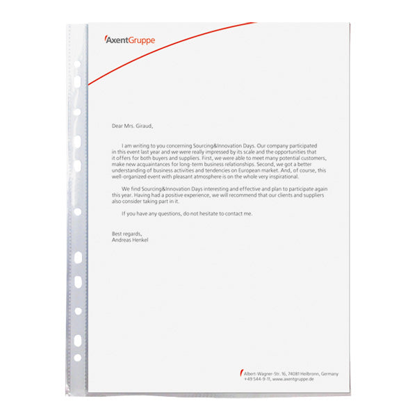 Sheet protector Axent 2004-00-A, А4+, glossy, 40micron (100 pcs.)