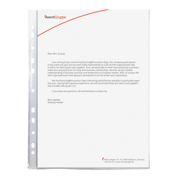Sheet protector Axent 2007-00-A, А4+, glossy, 30 micron (100 pcs.)