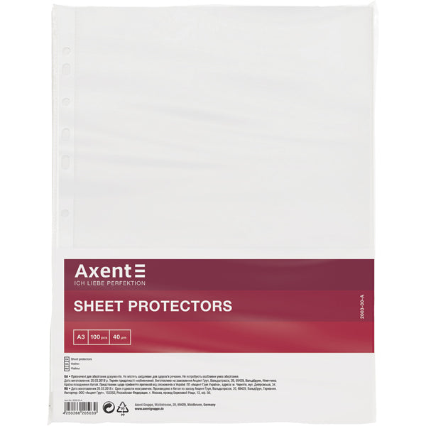 Sheet protector Axent 2003-00-A, А3, glossy, 40micron (100 pcs.), vertical