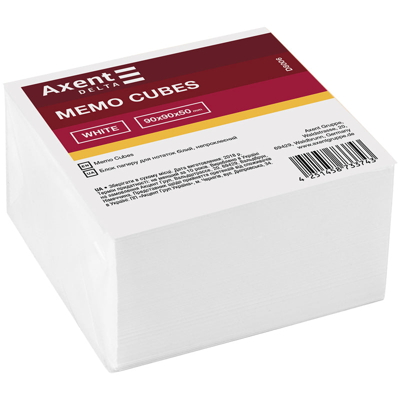 Note paper white Delta D8006, 90x90x50mm, unglued