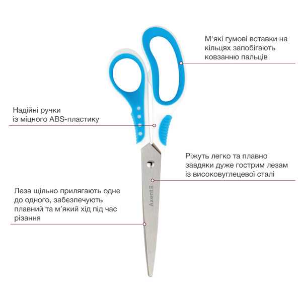 Scissors Axent  Shell 6305-02-A, 21 cm, white-blue