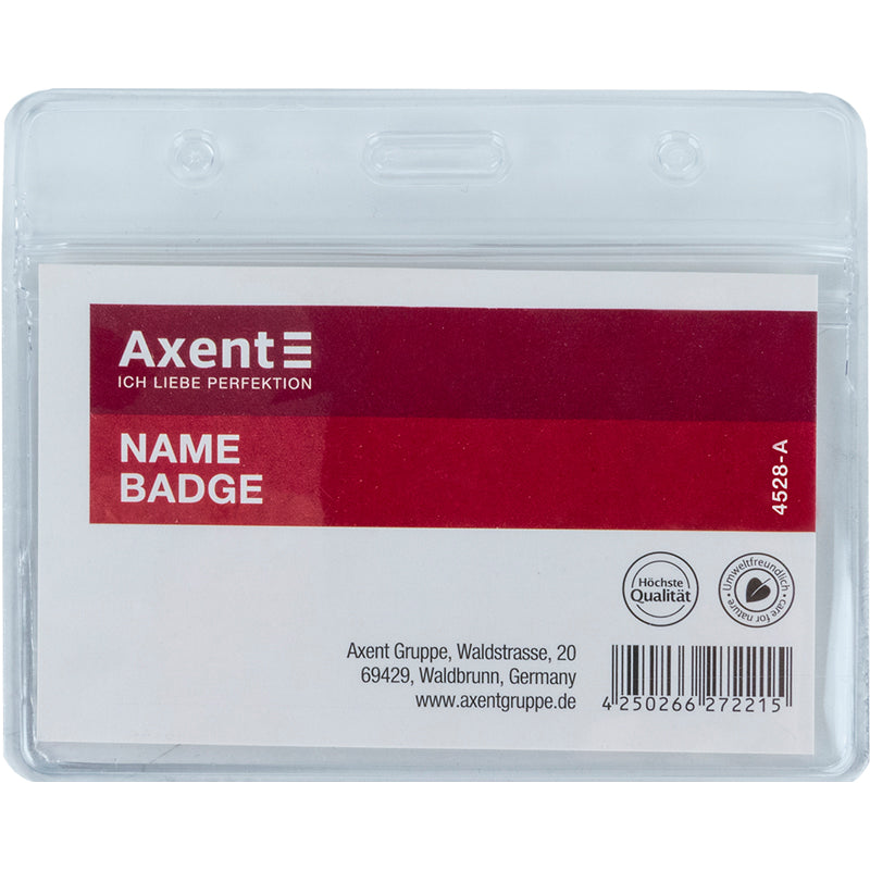 Name badge Axent 4528-A, horizontal, with zip lock, transparent (88х54 mm)