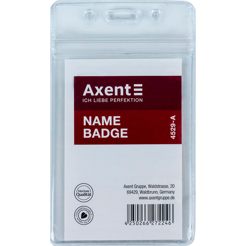 Name badge Axent 4529-A, vertical, with zip lock, transparent (54х82 mm)
