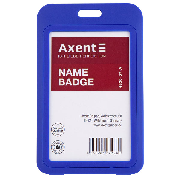Name badge Axent 4530-07-A, vertical, PP, blue, (50х84 mm)