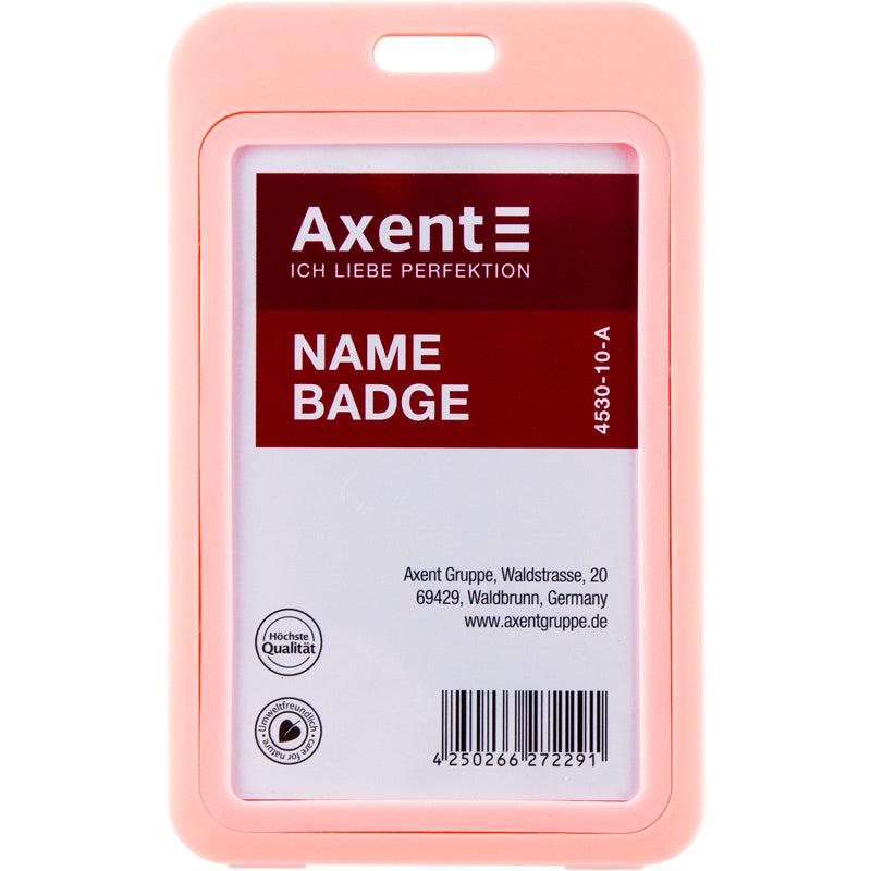 Name badge Axent 4530-10-A, vertical, PP, pink, (50х84 mm)