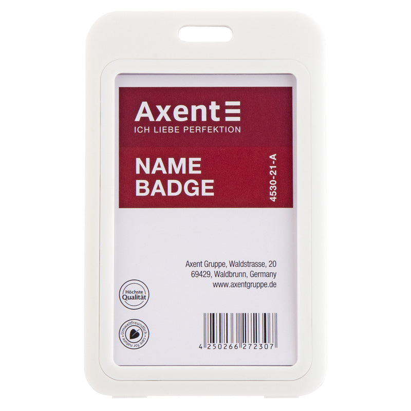 Name badge Axent 4530-21-A, vertical, PP, white, (54х84 mm)