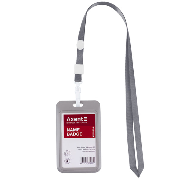 Lanyard with carabiner for badge Axent 4531-03-A, grey