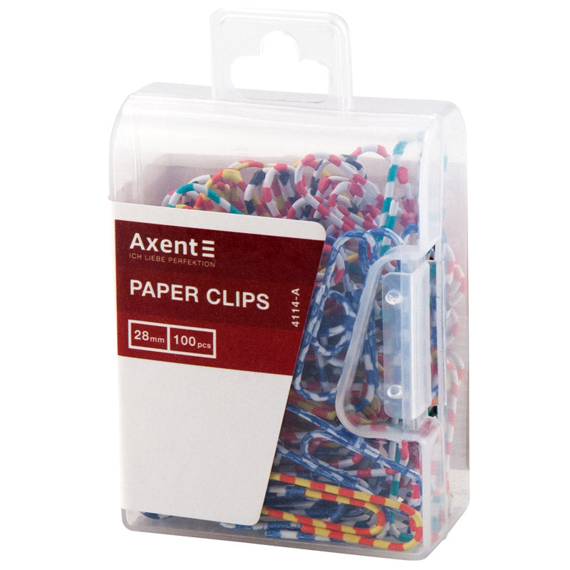 Coloured paper clips Axent 4114-A, 28 mm, 100 pcs., plastic container