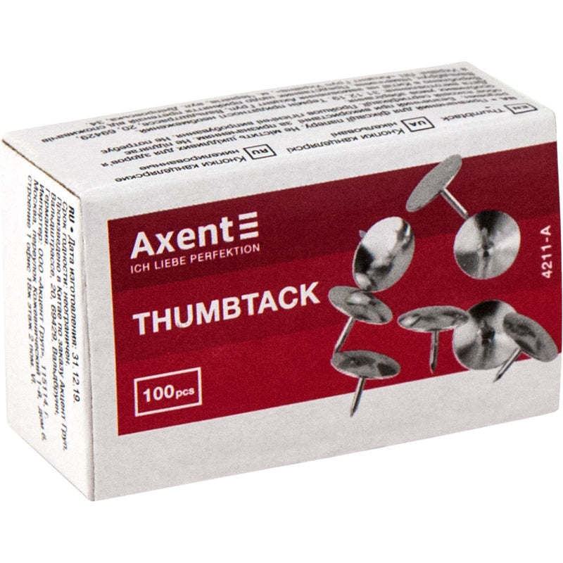 Pushpins Axent 4211-A, nickel-plated, 100 pcs.