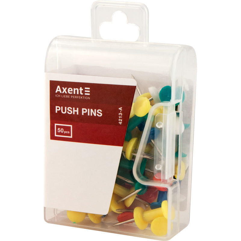 Pushpins Axent 4213-A, 50 pcs., assorted colors, plastic container