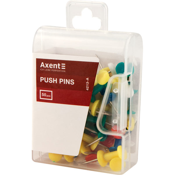 Pushpins Axent 4213-A, 50 pcs., assorted colors, plastic container