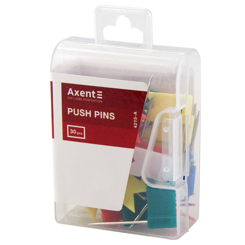 Pushpins "flags" Axent 4215-A, 30 pcs., assorted colors, plastic container