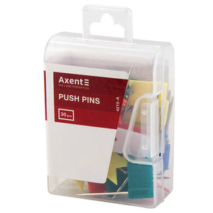 Pushpins "flags" Axent 4215-A, 30 pcs., assorted colors, plastic container