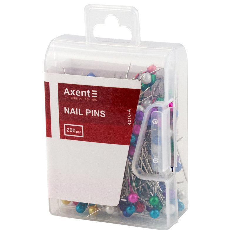 Colored pins Axent 4216-A, 34 mm, 200 pcs., plastic container