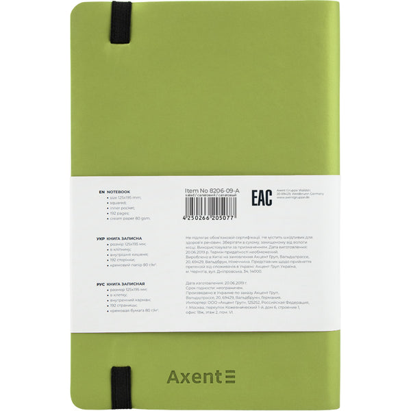 Notebook Axent Partner Soft 8206-09-A, 125*195 mm, 96 sheets, squared paper, light green
