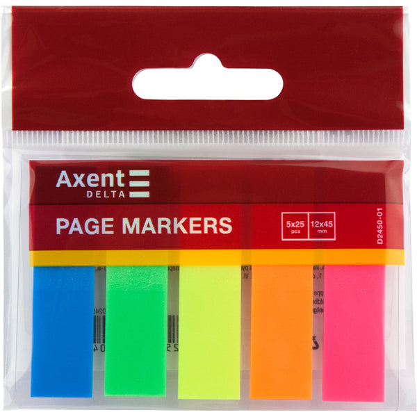 Page markers Delt D2450-01, 12х45 mm, 125 pcs., 5 neon colours 