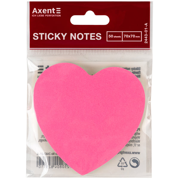 Sticky notes Axent 2443-01-A, heart, 70х70 mm, 50 sheets