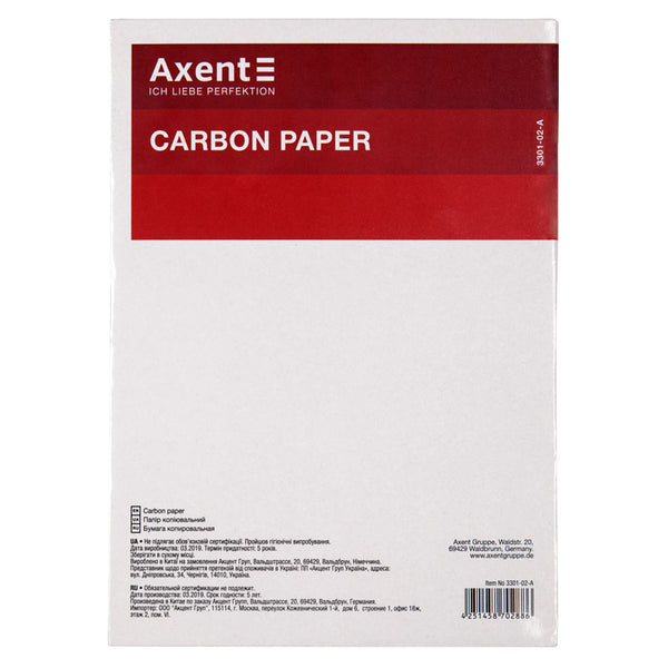 Carbon paper Axent 3301-02-A, A4, 100 sheets, blue