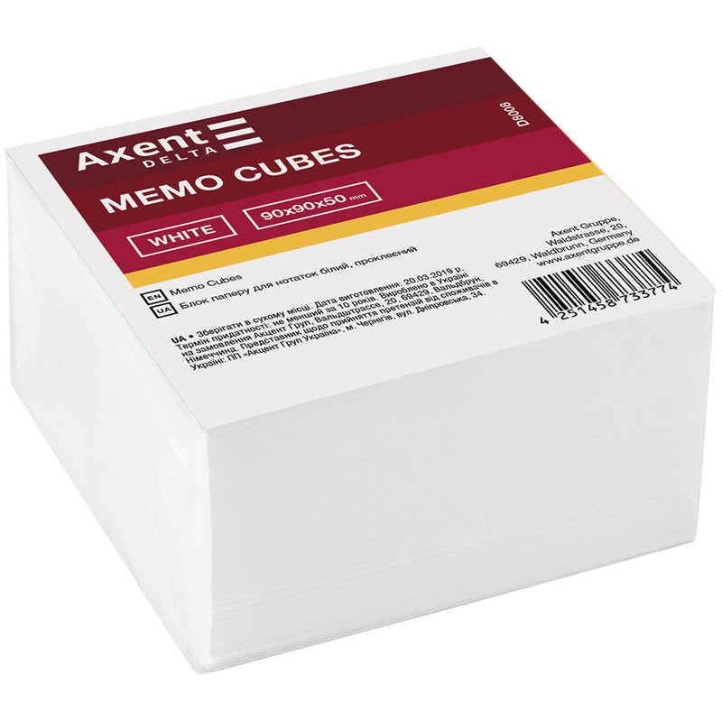 Note paper white Delta D8008, 90x90x50mm, glued