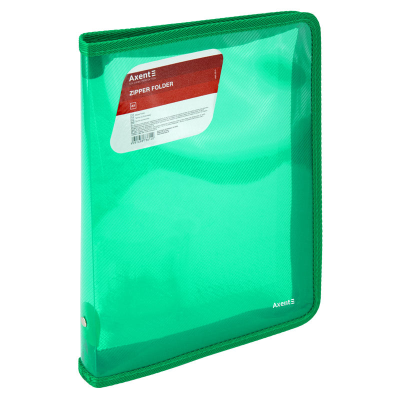 Extensional folder with a zipper Axent 1802-26-A, B5, transparent green