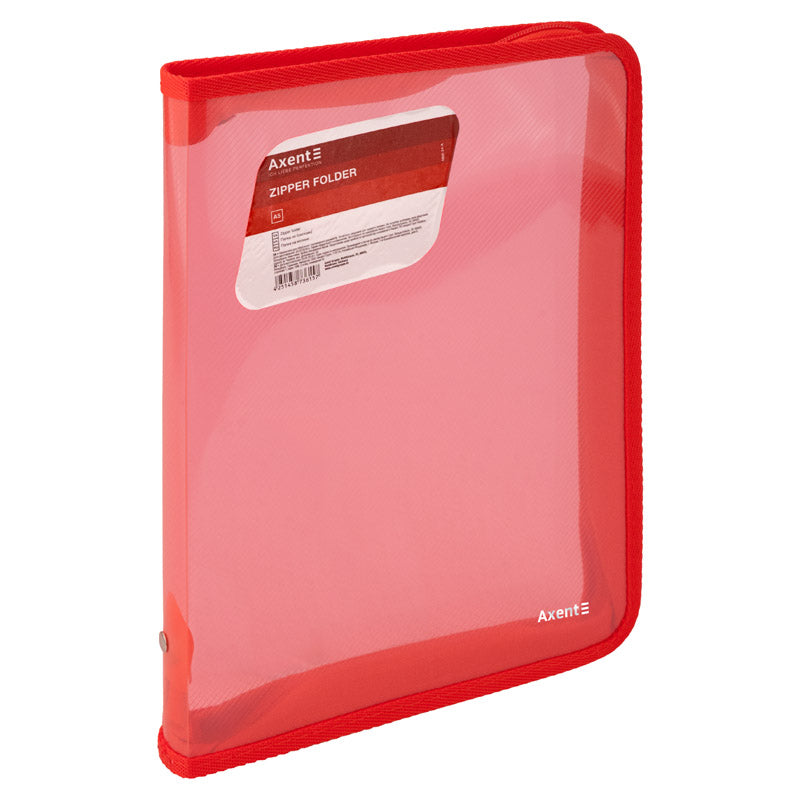 Extensional folder with a zipper Axent 1802-24-A, B5, transparent red