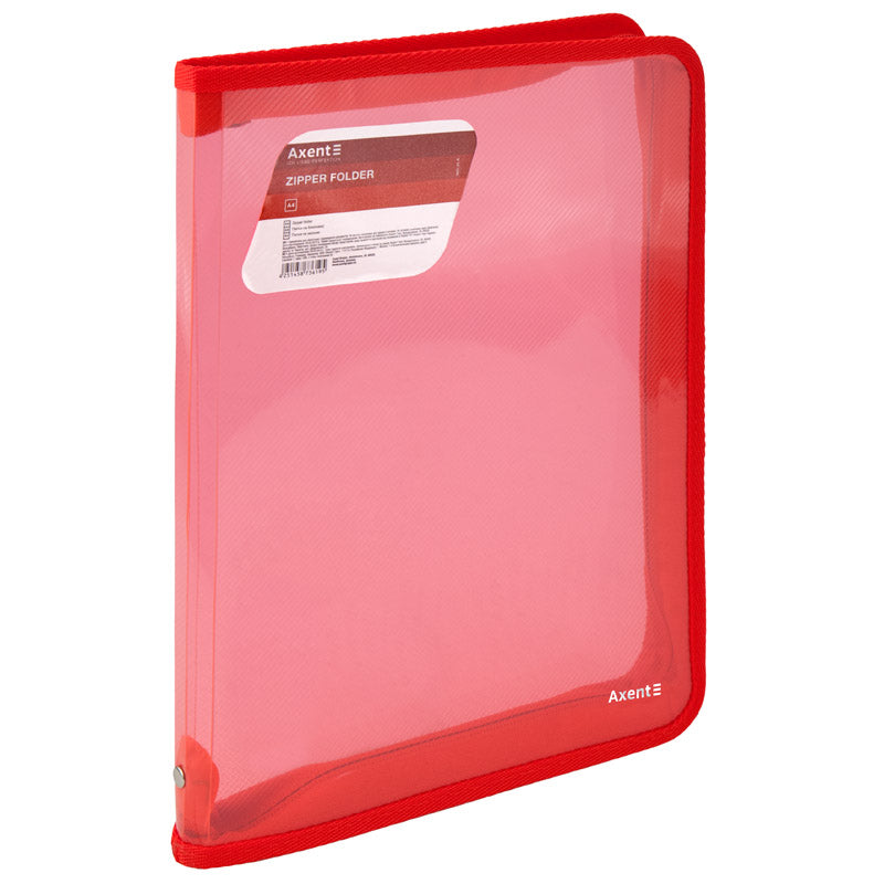 Extensional folder with a zipper Axent 1801-24-A, A4, transparent red