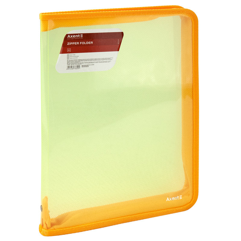 Extensional folder with a zipper Axent 1801-25-A, A4, transparent yellow