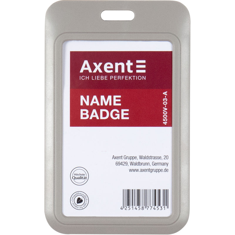 Name badge Axent 4500V-03-A, vertical, PP, light gray