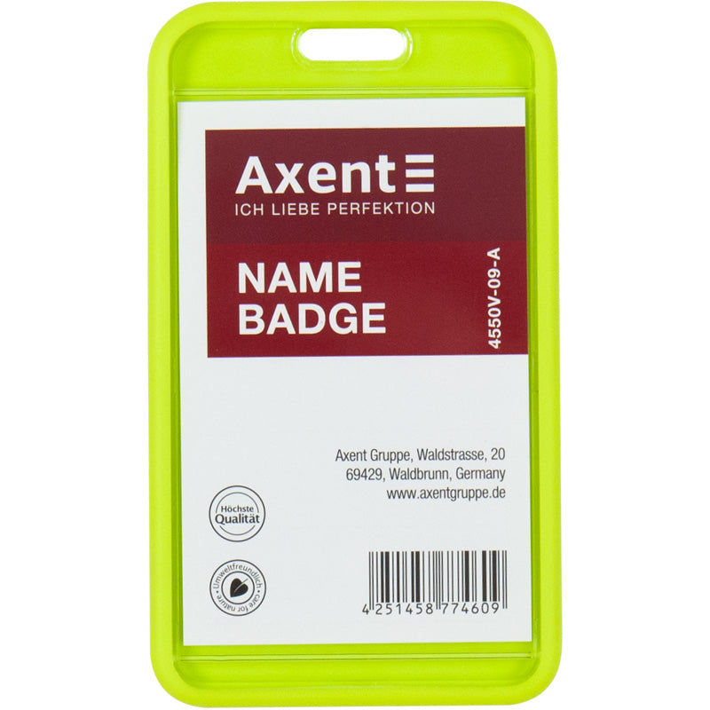 Name badge Axent SoftTouch 4550V-09-A, vertical, PP, light green