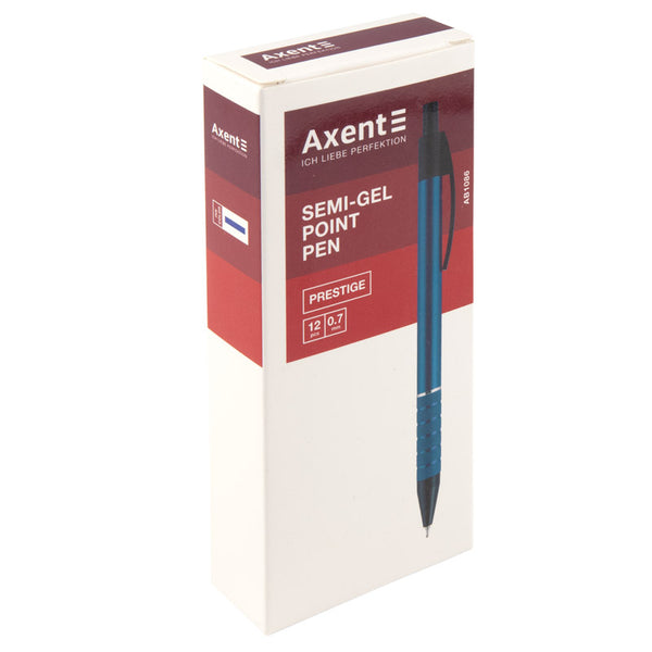 Semi-gel pen Axent Prestige AB1086-14-02, retractable, metal blue body, blue