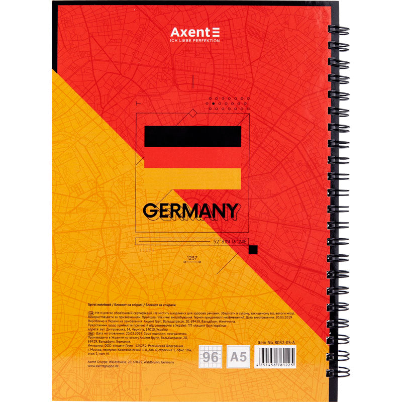 Spiral notebook Axent Flags Berlin 8032-05-A, A5, 96 sheets, hard cover
