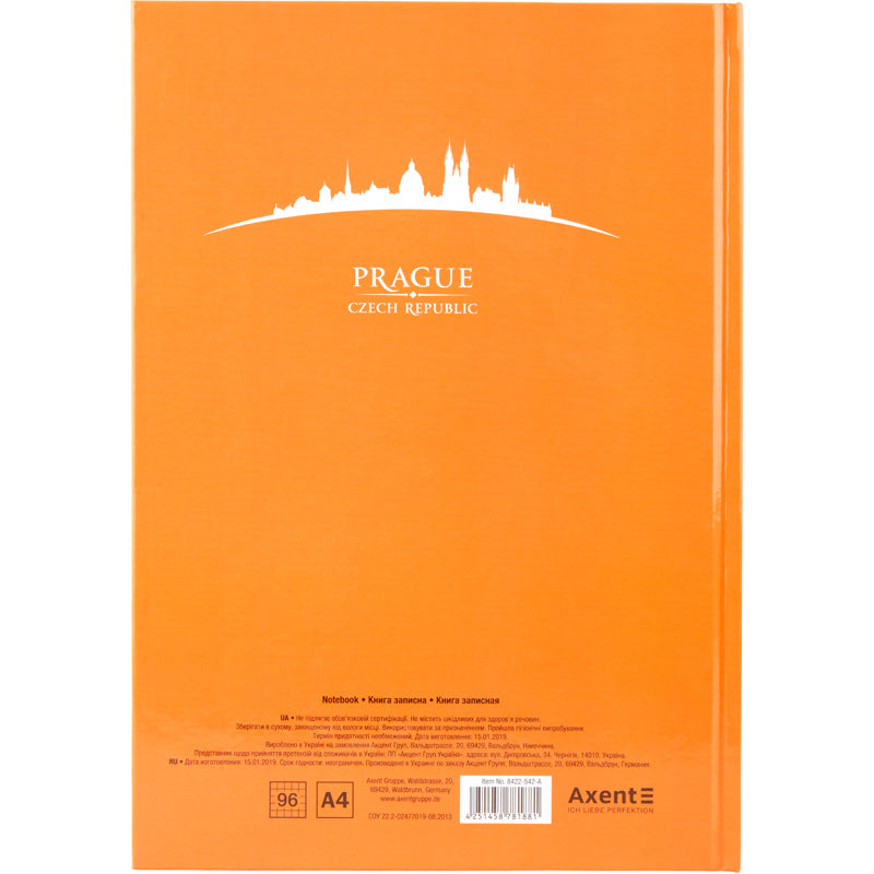 Notes Axent Maps Prague 8422-542-A, А4, 96 kartek, kratka, brzoskwiniowy