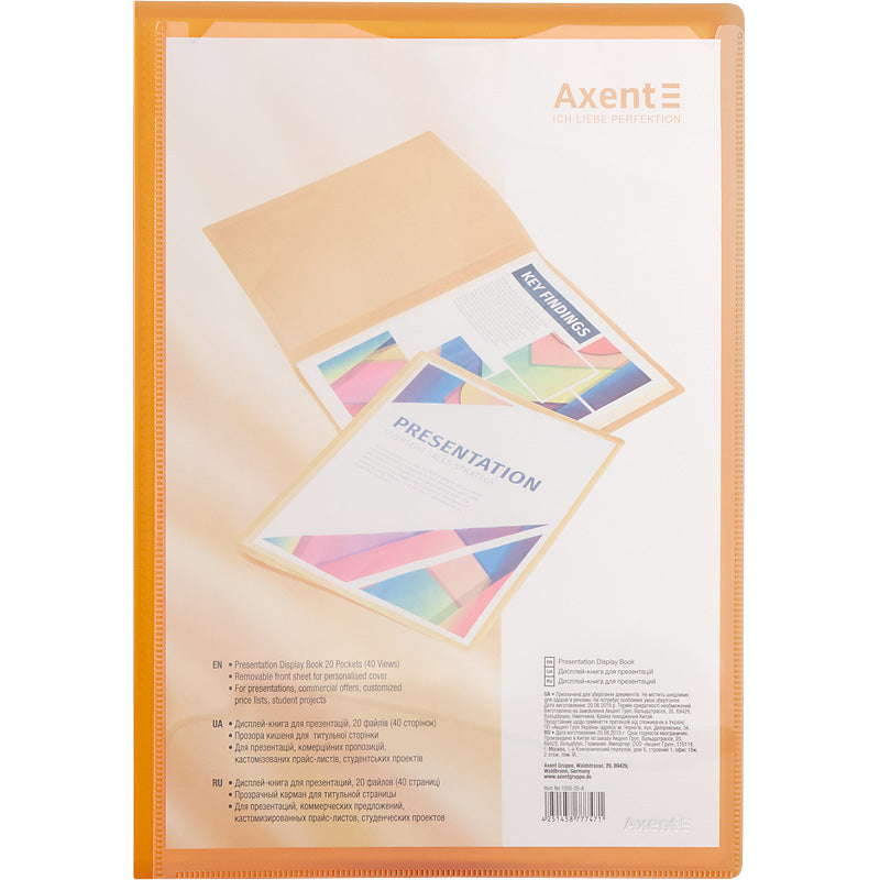 Display-book Axent 1020-25-A, 20 files, A4, orange