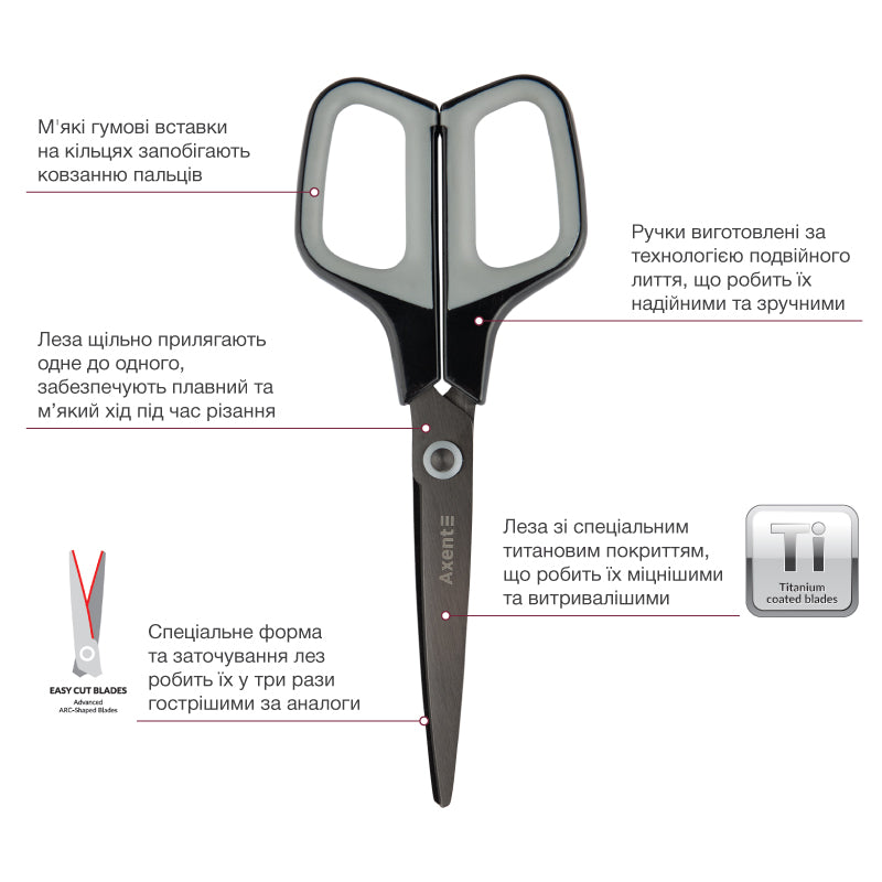 Office scissors Axent Titanium 6306-03-A, 19 cm, graphite-grey