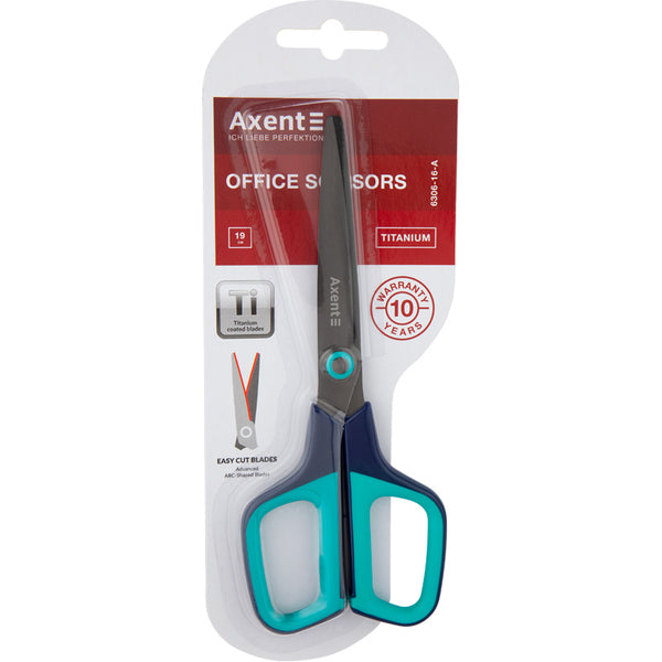 Office scissors Axent Titanium 6306-16-A, 19 cm, blue-turquoise