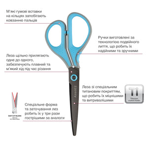 Office scissors Axent Titanium Lite 6406-05-A, 19 cm, grey-blue