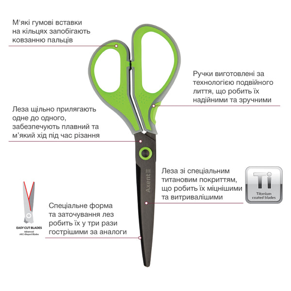 Office scissors Axent Titanium Lite 6406-09-A, 19 cm, grey-green