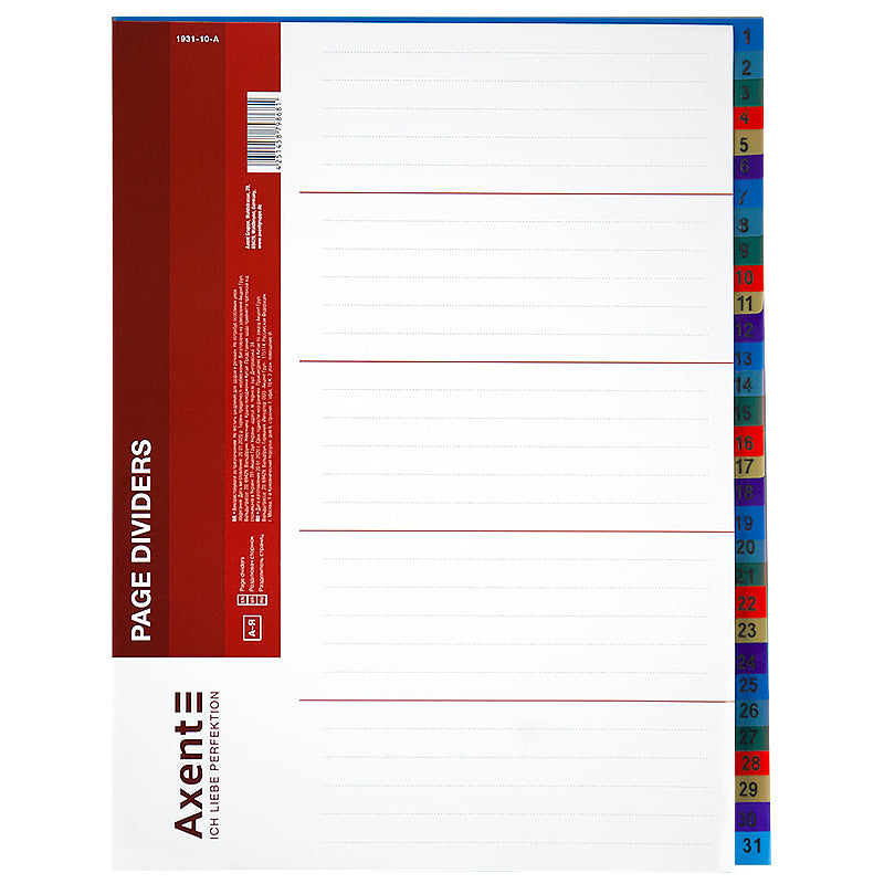 Page divider Axent 1931-10-A, 1-31, multicolor
