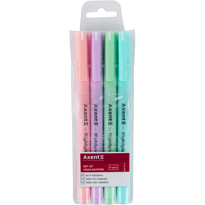 Marker Axent Highlighter Pastel 2533-40-A, 2-4 mm,  4 colors in set
