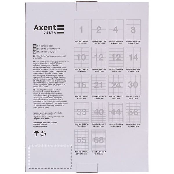 Labels with adhesive layer Delta D4461-A, A4, 105x148,5 mm, 4pcs/sheet