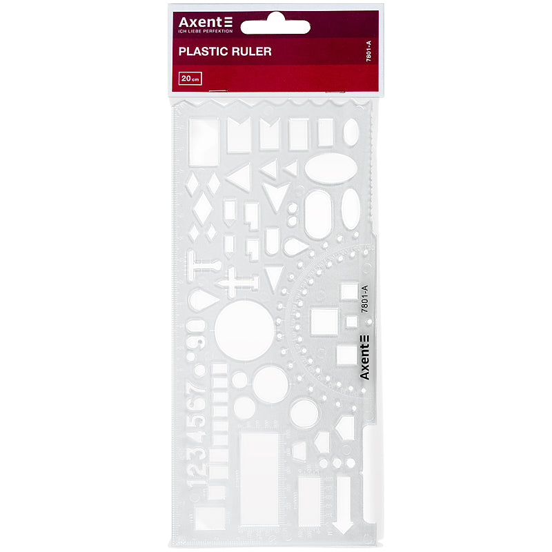 Stencil ruler Officer's Axent 7801-A, 20 cm, transparent