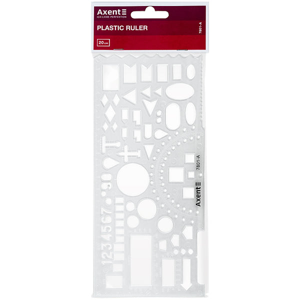 Stencil ruler Officer's Axent 7801-A, 20 cm, transparent