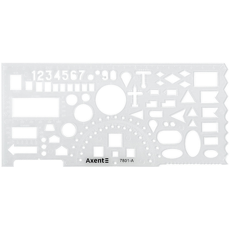 Stencil ruler Officer's Axent 7801-A, 20 cm, transparent